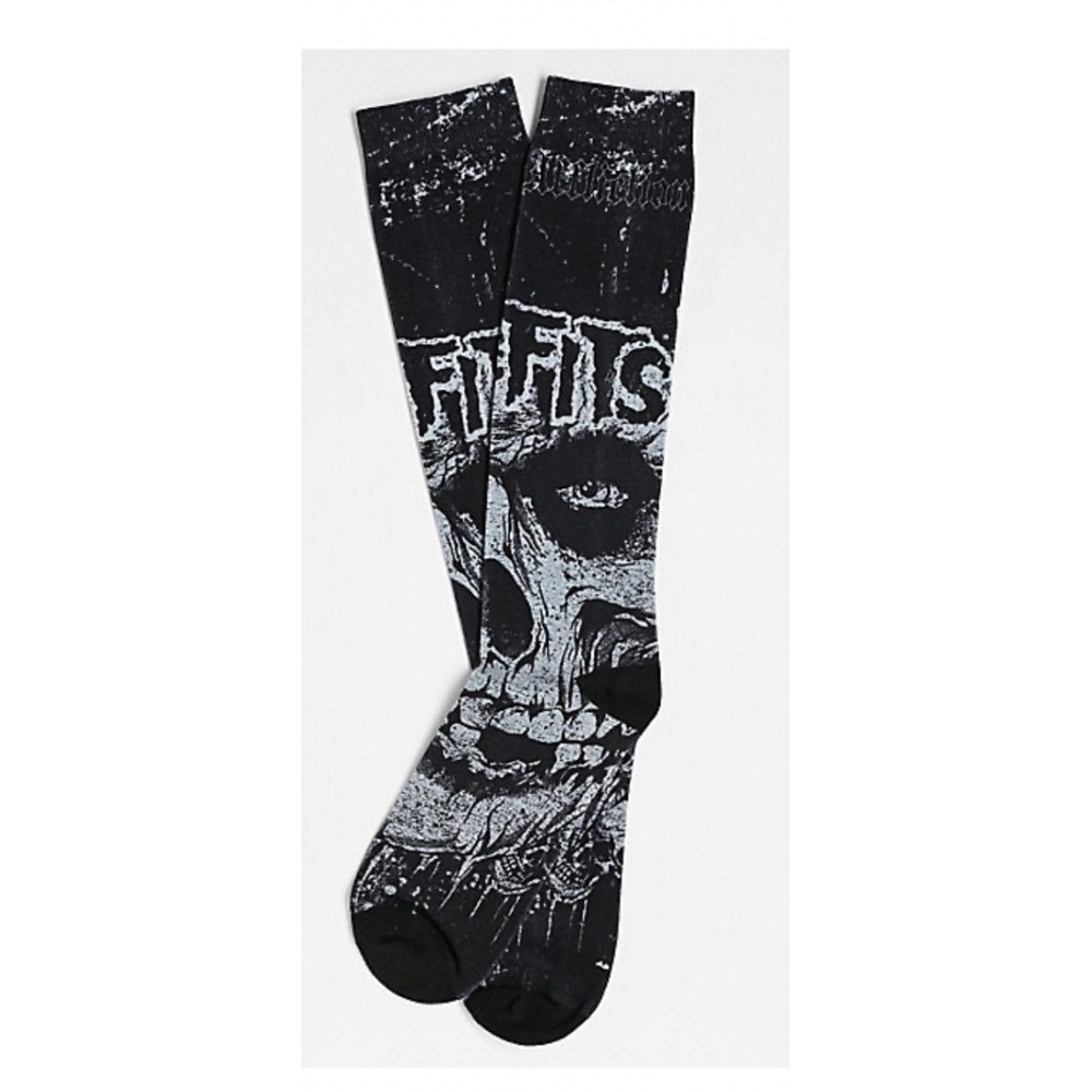 Affliction Misfits Skully Crew Socks Mens Black Punk Rock Skater Goth Grunge NWT - Picture 2 of 5